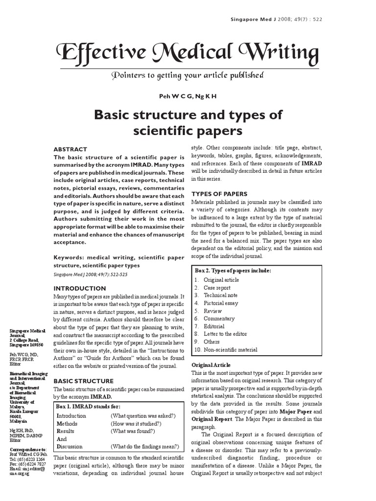 01 Basic Structure and Types of Scientific Papers PDF Health Care
