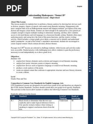 Understanding Shakespeare Sonnet 18 Pdf Pdf Sonnets Poetry