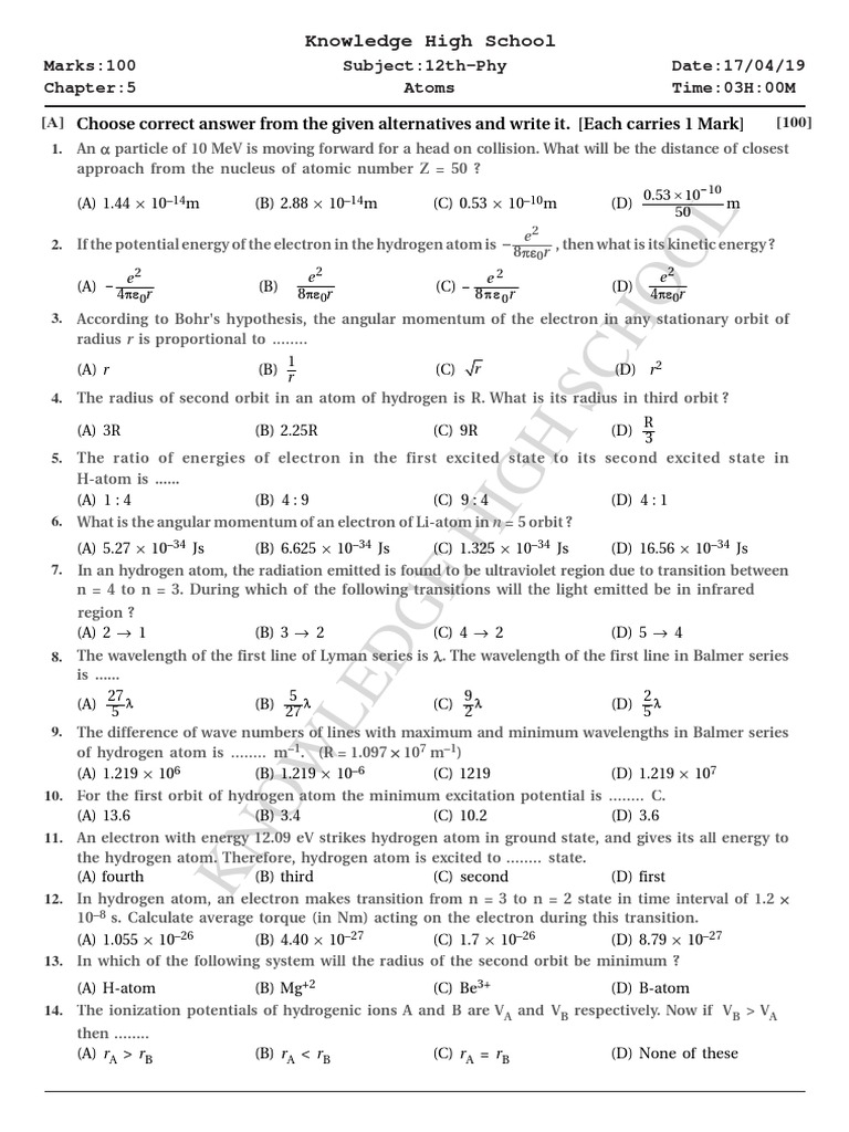 Atoms D17 Apr 19 Pdf Atoms Electron