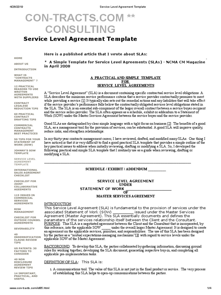 Simple Service Level Agreement Template | PDF | Service Level Agreement ...
