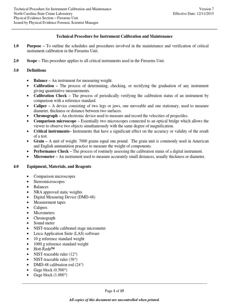 Technical Procedure For Instrument Calibration and Maintenance PDF