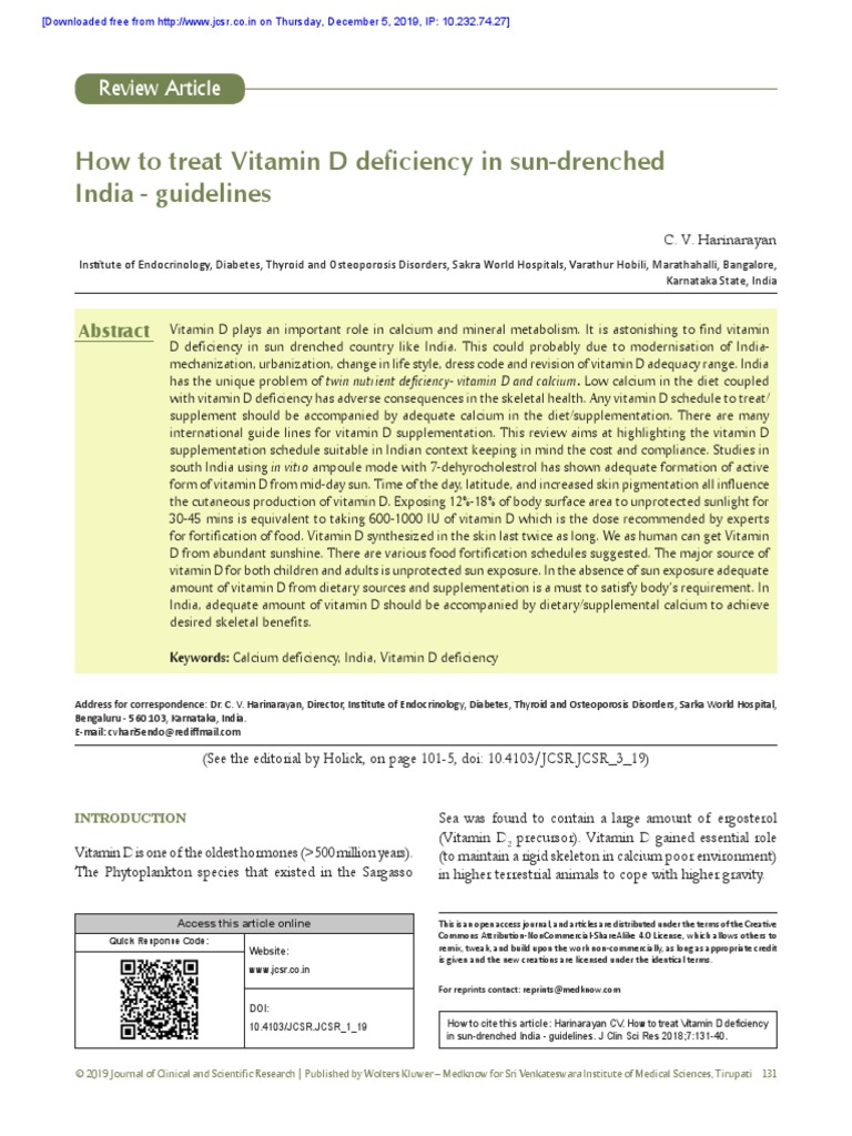 2018 Vitamine D Treatment Guidelines in India JClinSciRes PDF Vitamin D Vitamin