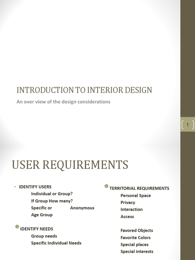Overview of Interior Design Requirements | PDF | Space | Interior Design