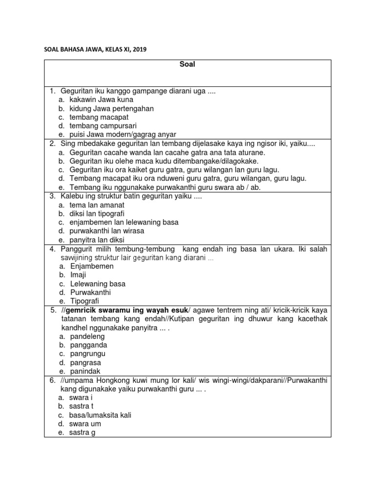 SOAL UAS BAHASA JAWA, KLS XI, SEM 1, 2019.docx