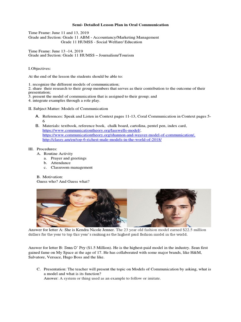 Lesson Plan: Models of Communication | PDF | Communication | Data ...