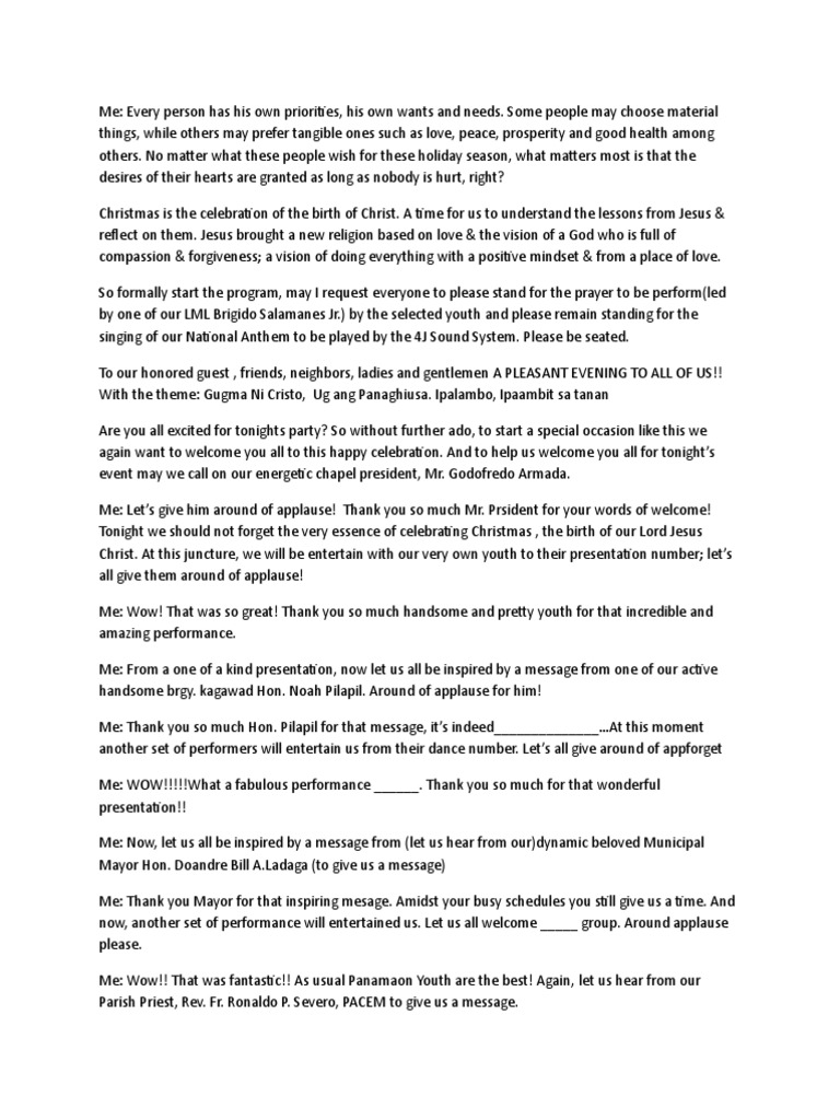 Church Christmas Party Emcee Script | PDF | Love | Jesus