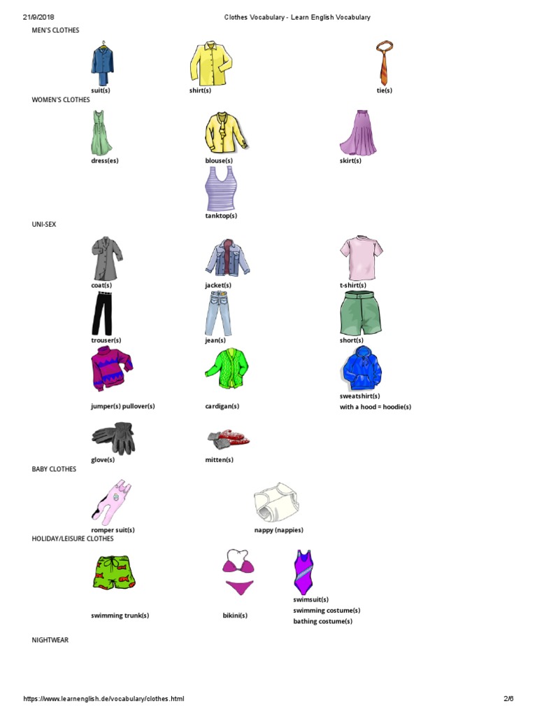 English Clothing Vocabulary Guide | PDF | Sweater | Consumer Goods