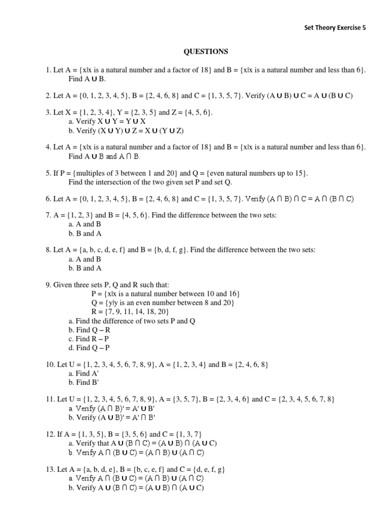 Set Theory Exercise 5