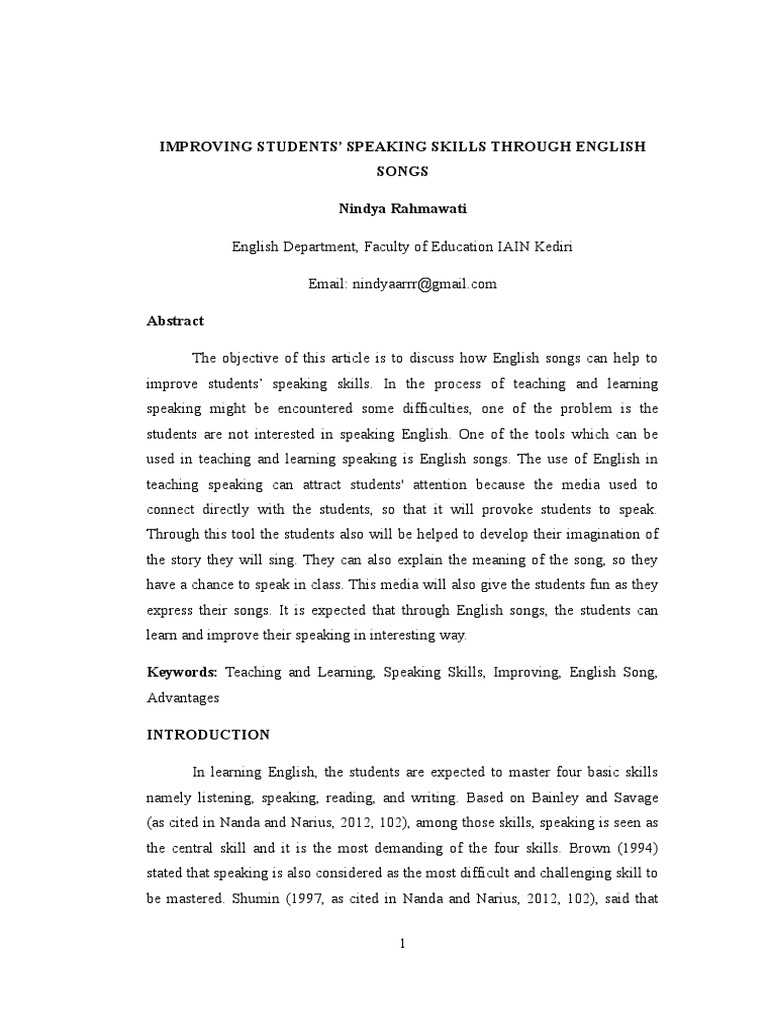 Enhancing Speaking Skills with Songs | PDF | Language Education ...