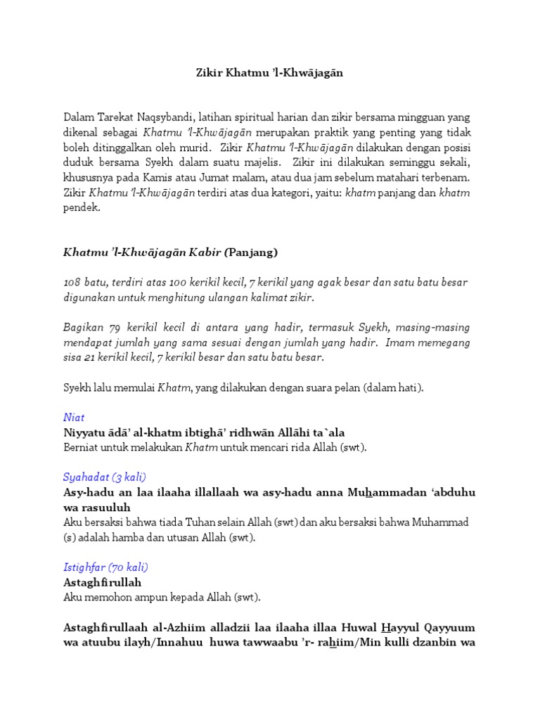 Zikir Khatmu L Khwajagan Kabir Pdf