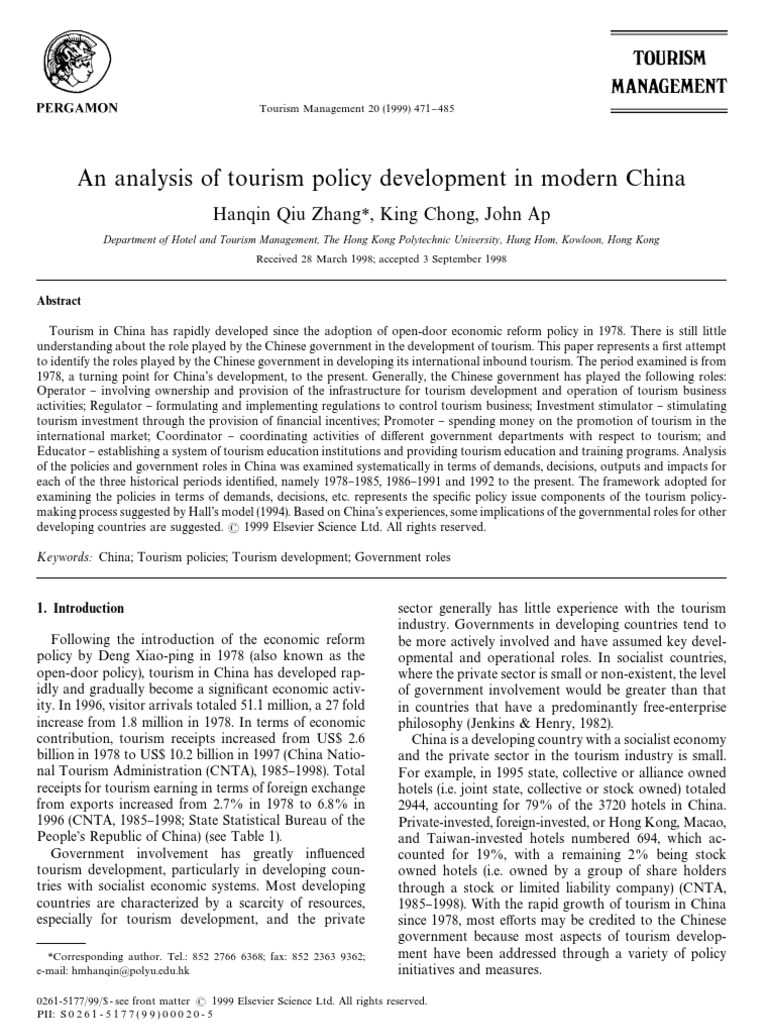An Analysis of Tourism Policy Development in Modern China | PDF ...