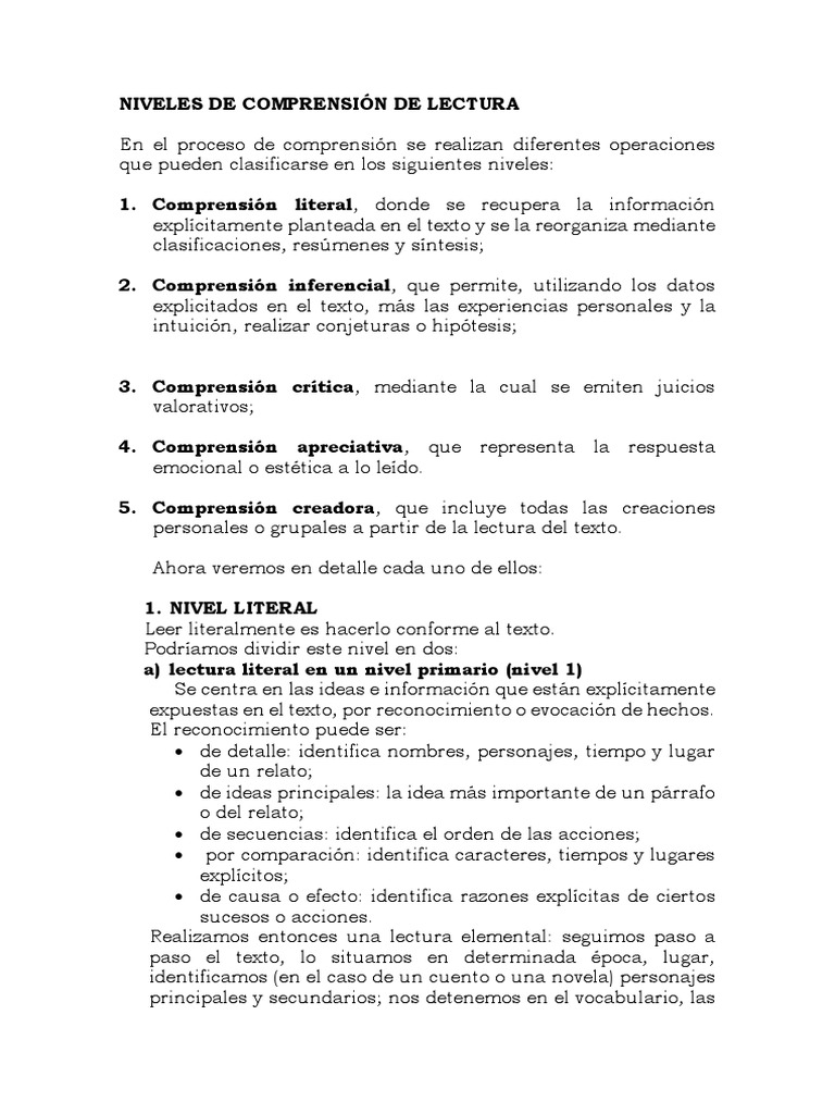Niveles de Comprensión de Lectura | PDF | Dios | Vida