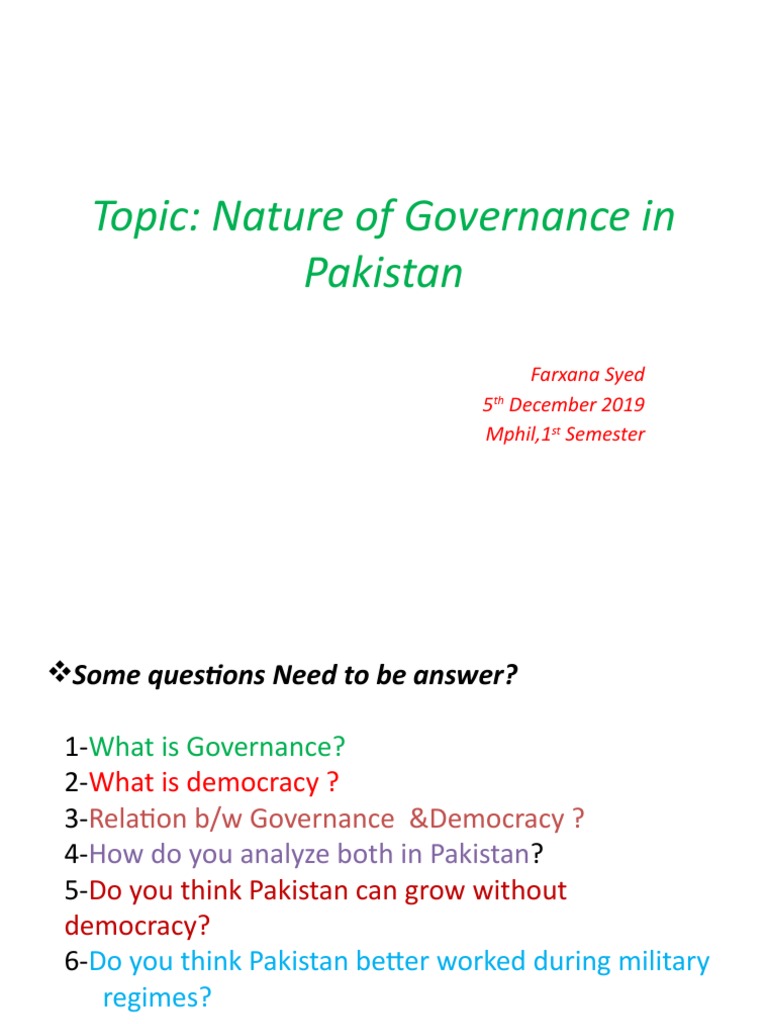 Governance and Democracy in Pakistan | PDF | Zulfikar Ali Bhutto ...