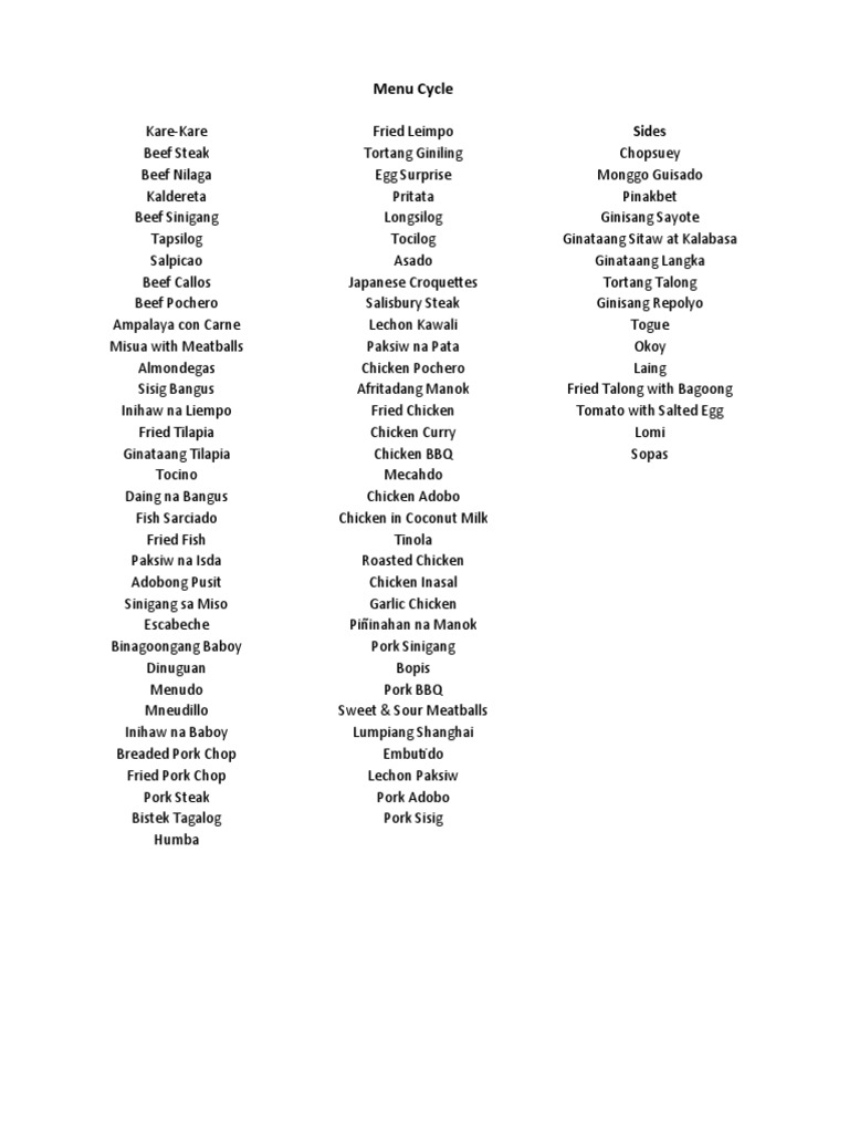 Filipino Dish Menu Highlights | PDF