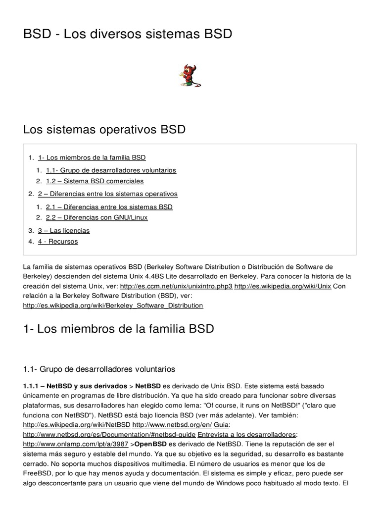 BSD Los Diversos Sistemas BSD | PDF | Distribución de software de ...