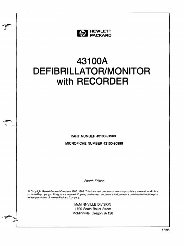 Hewlett Packard 43100A Defibrillator - Service Manual PDF | PDF