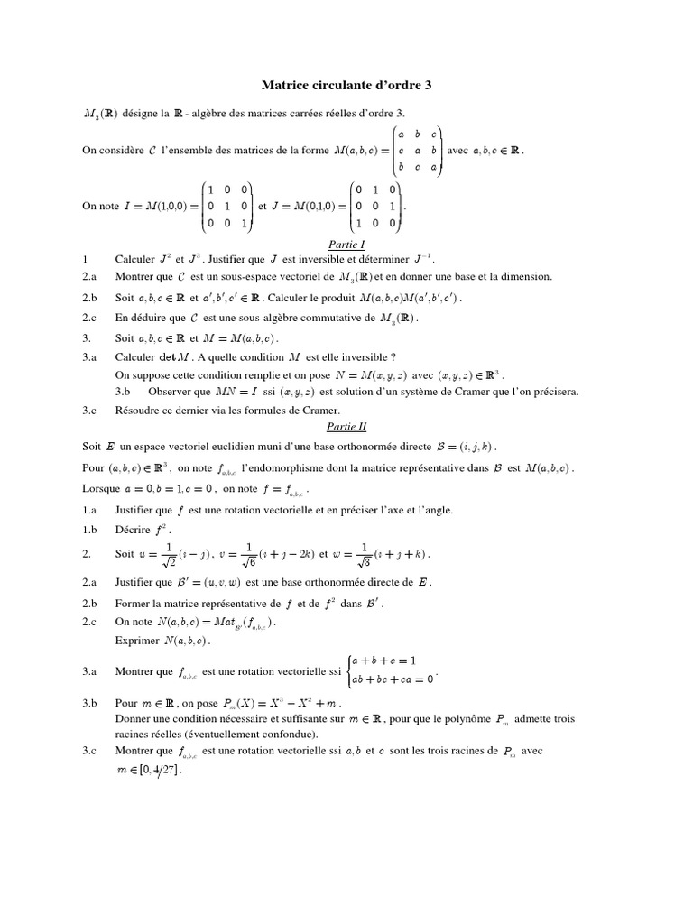Matrices circulantes d'ordre 3 | PDF | Base (algèbre linéaire ...