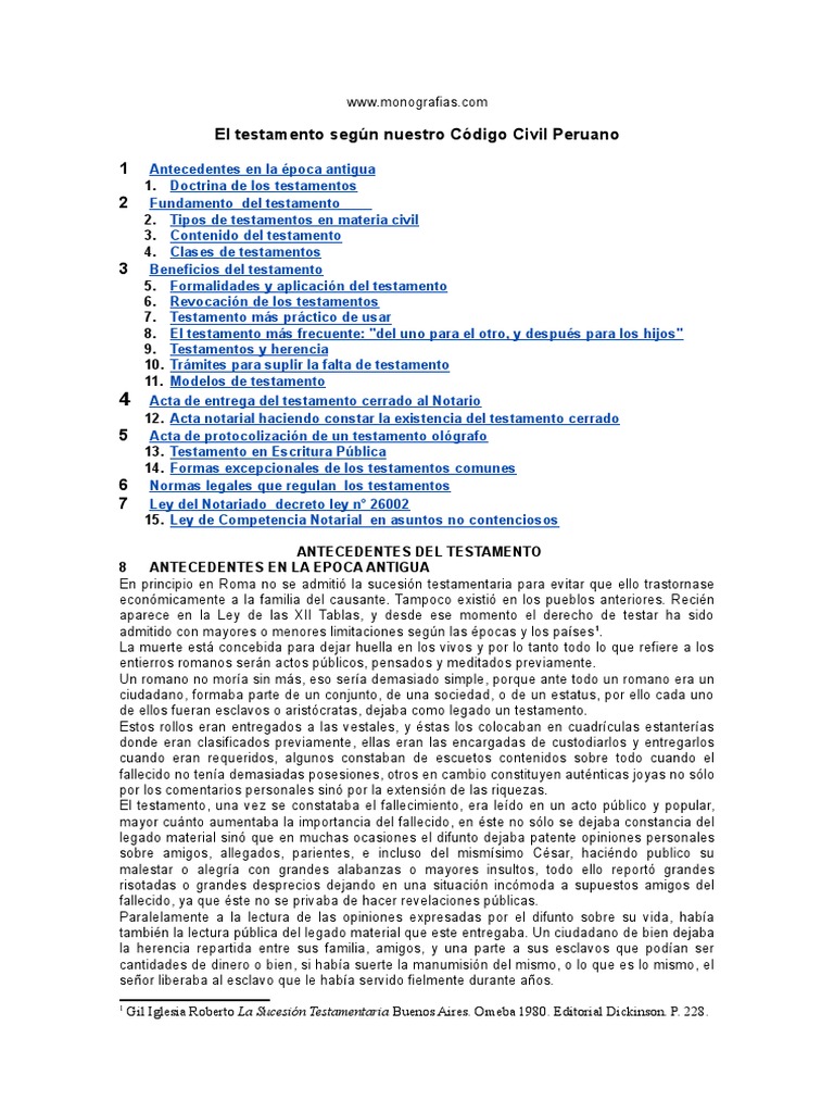 Testamento Peru | PDF | Voluntad y testamento | Herencia