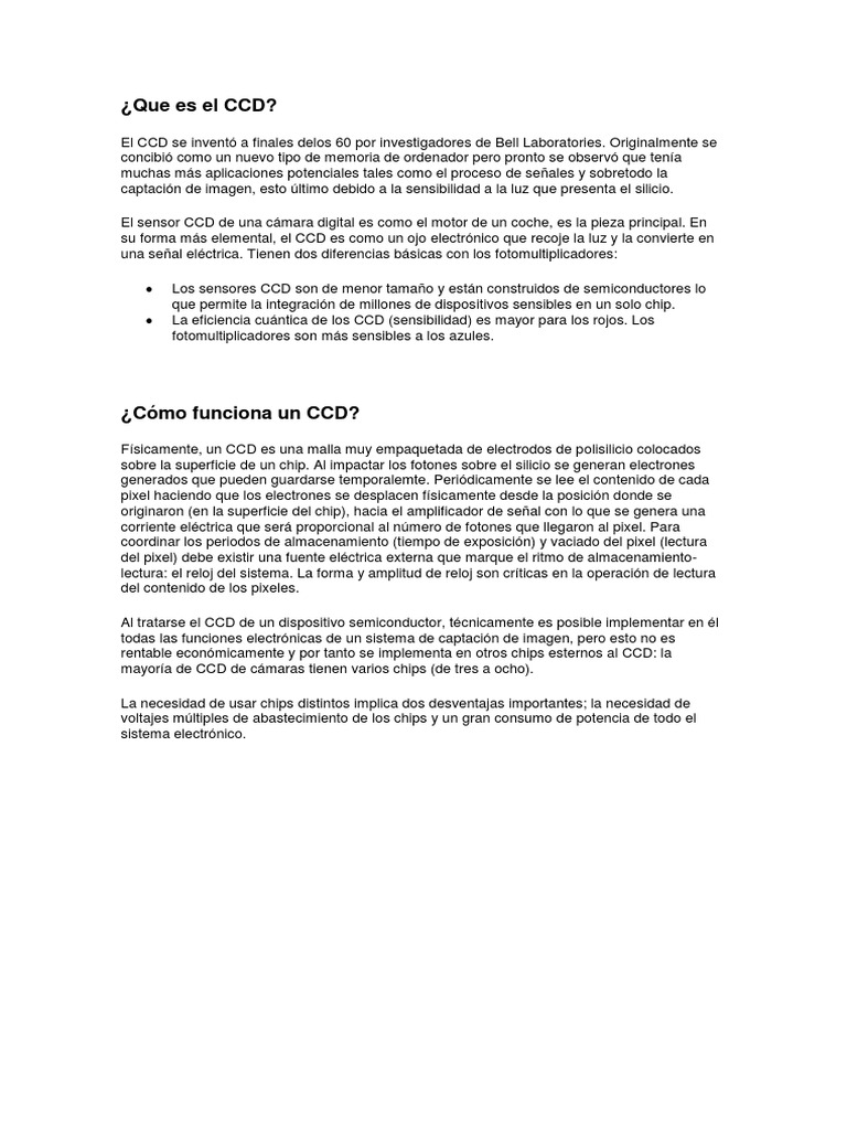 Funcionamiento y tipos de CCD | PDF | Dispositivo de carga acoplada | Píxel