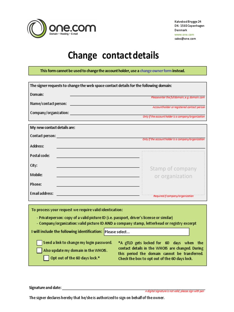 Change Contact Details Form | PDF | Domain Name | Identity Document