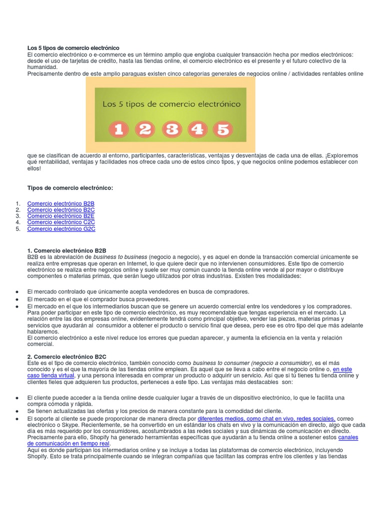 5 Tipos de Comercio Electrónico | PDF | Comercio electrónico | Las ...