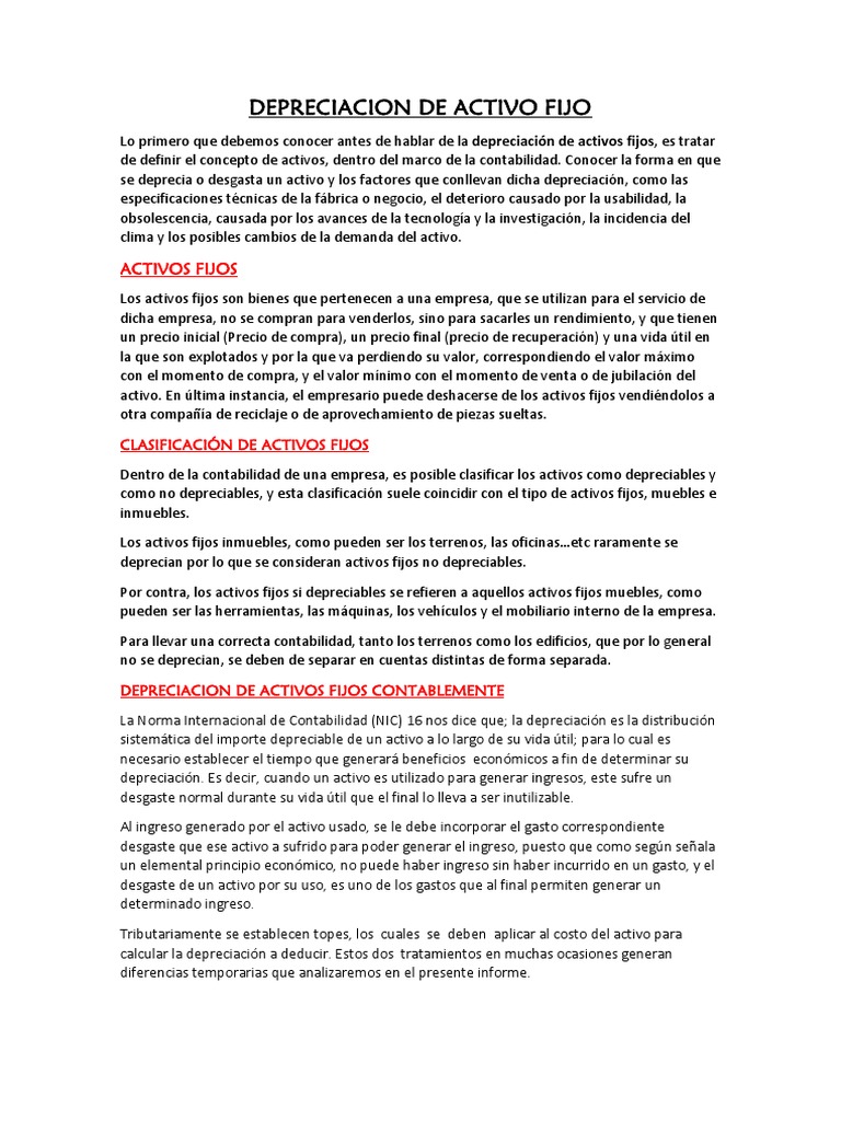 Depreciacion de Activo Fijo | PDF | Depreciación | normas ...