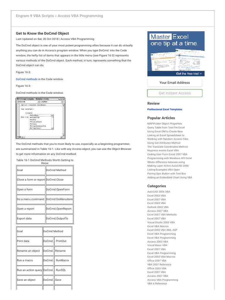 Get To Know The DoCmd Object Access VBA Programming PDF Visual