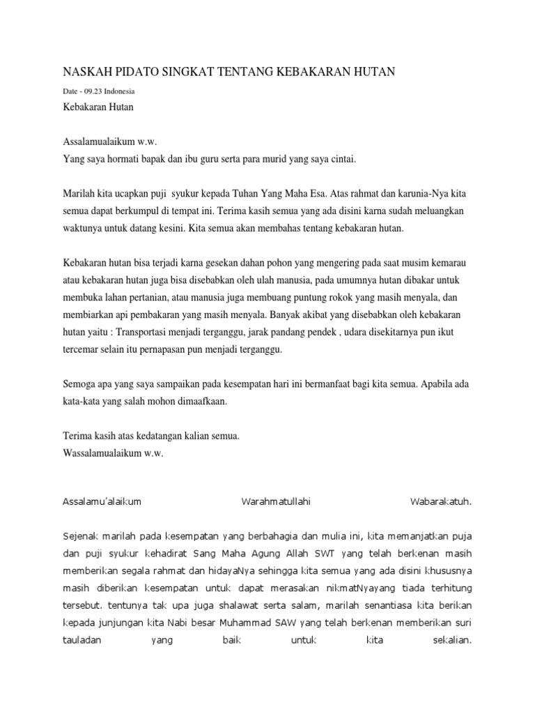 Naskah Pidato Singkat Tentang Kebakaran Hutan PDF