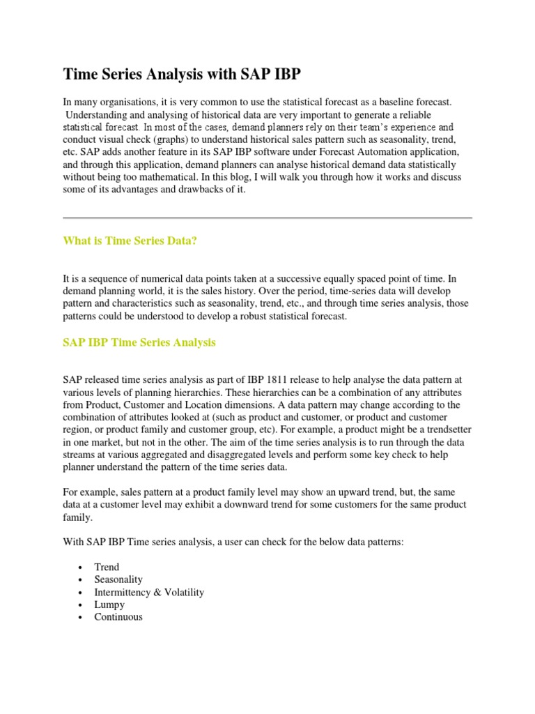 SAP IBP Time Series Analysis Overview | PDF | Forecasting | Seasonality