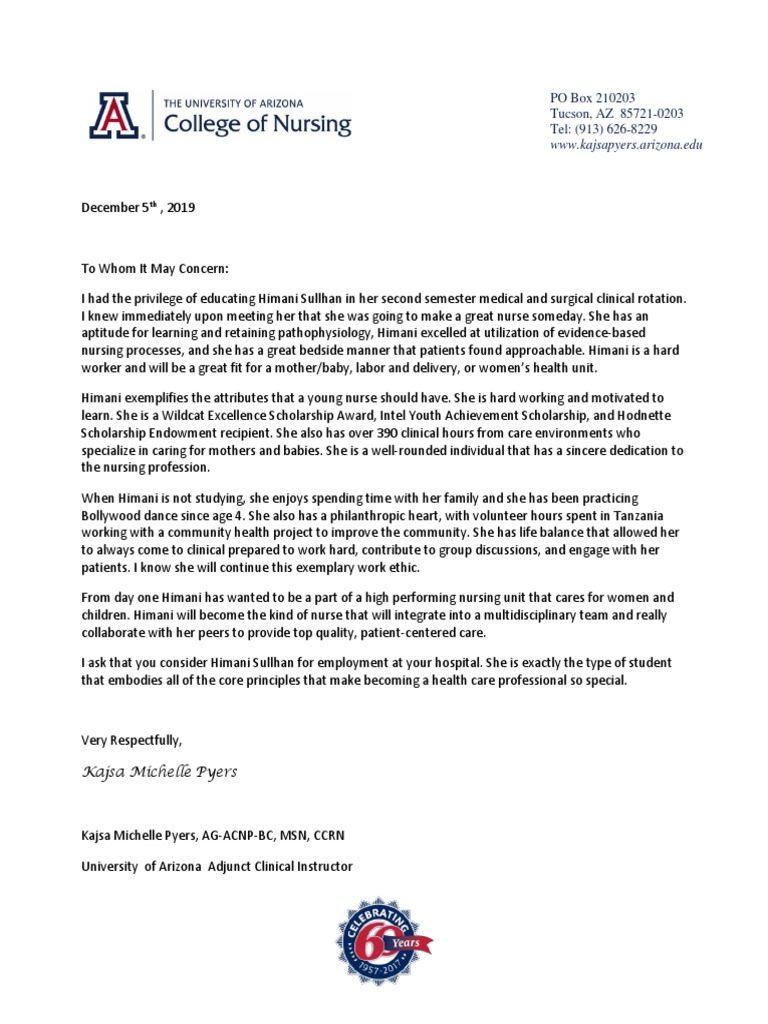 UofA Acceptance Recommendation for Himani Sullhan | PDF | Nursing ...