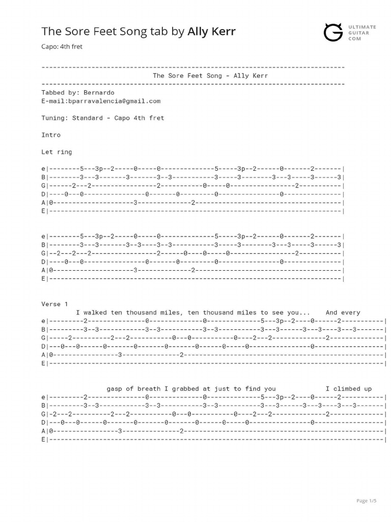 The Sore Feet Song Tab PDF