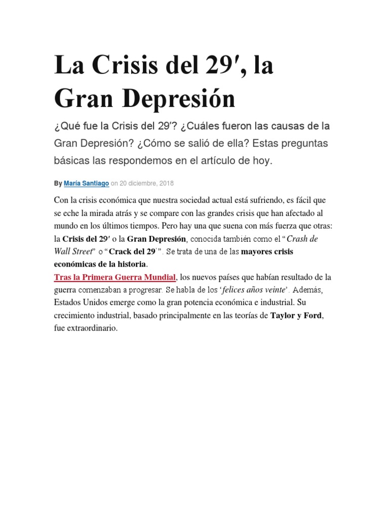 Causas y resumen de la Gran Depresión | PDF | Gran depresion ...