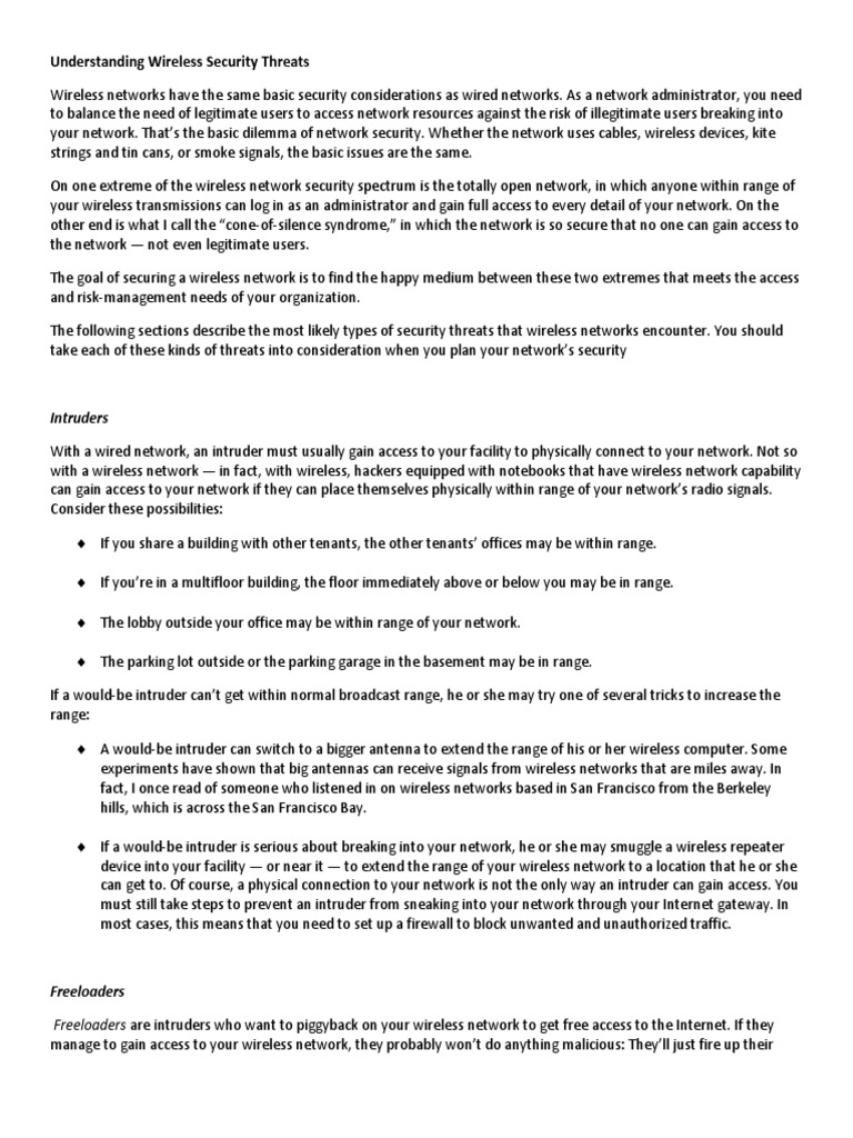 Understanding Wireless Security Threats PDF Wireless Access Point