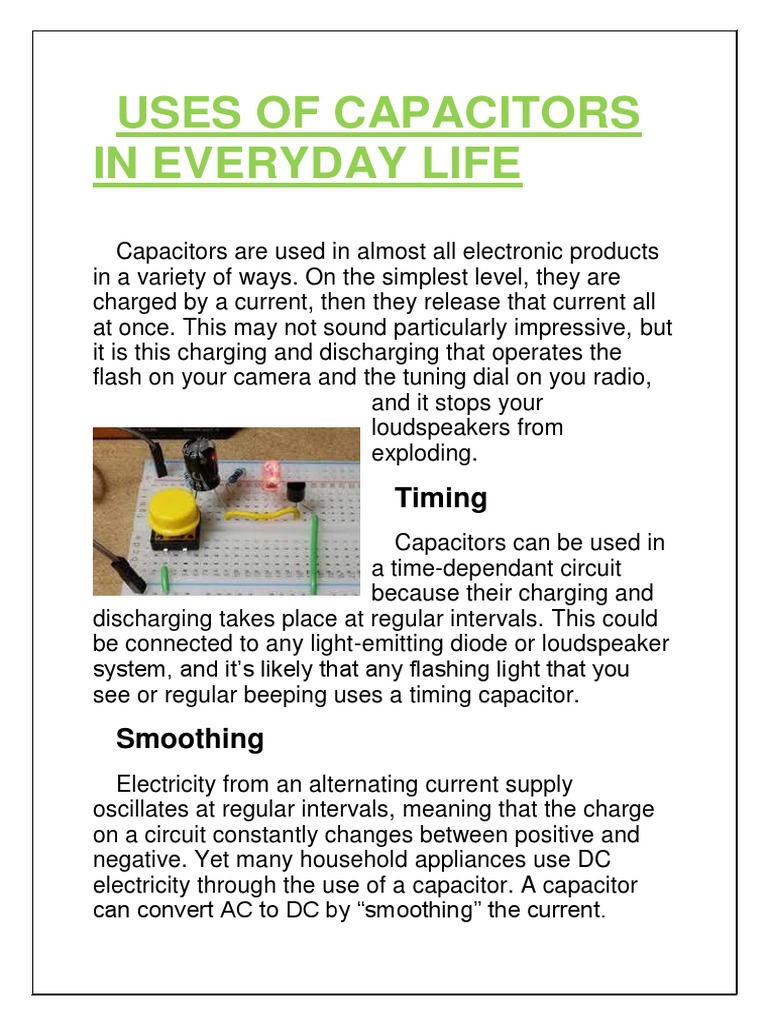 Uses of Capacitors in Everyday Life PDF Capacitor Direct Current