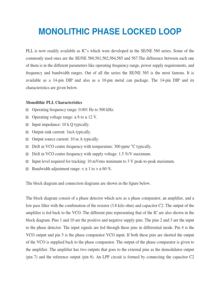 MonolithicPhase Locked Loop PDF Amplifier Electrical Circuits