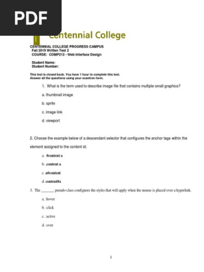 Comp213writtentest2f19 Part A B Cascading Style Sheets Hyperlink