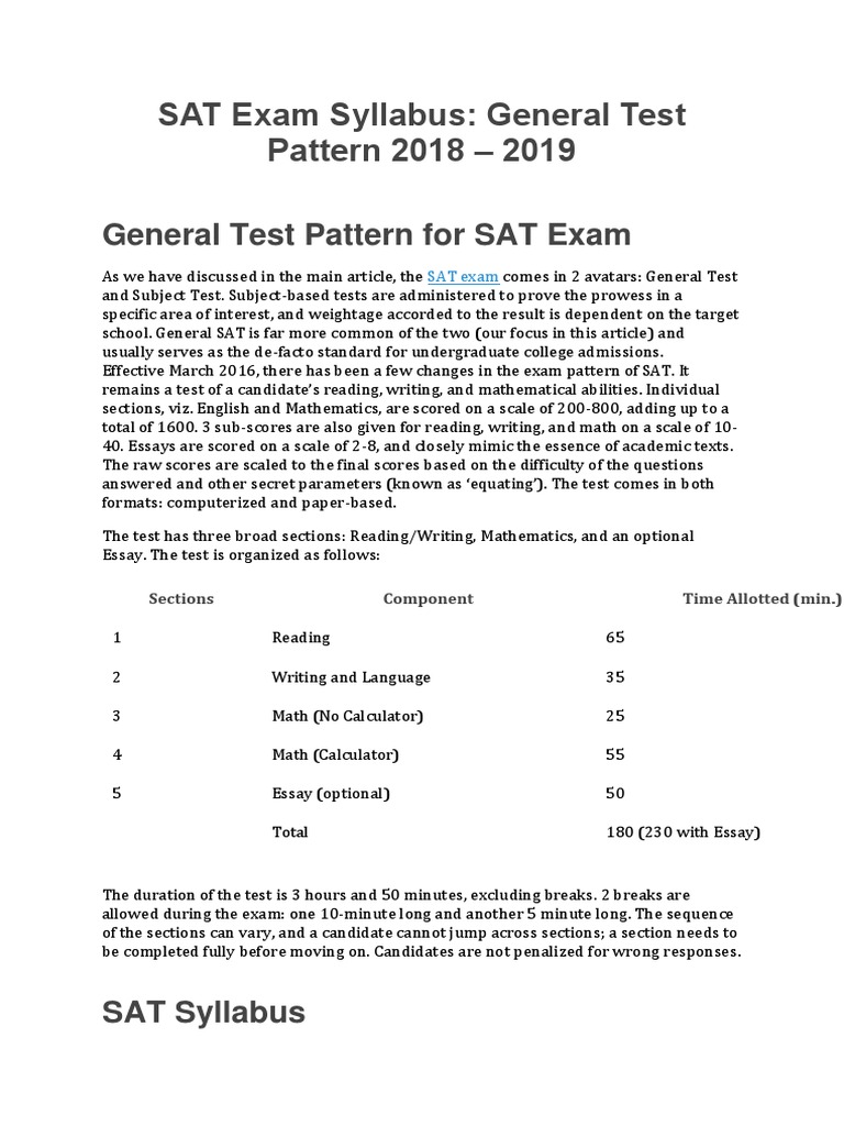 SAT Exam Syllabus PDF Sat Test (Assessment)