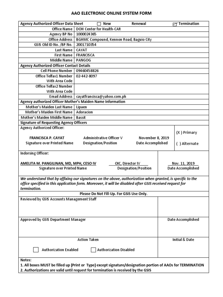 Aao Electronic Online System Form - Template | PDF