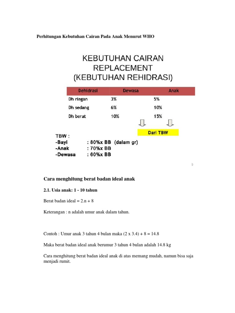 Perhitungan Kebutuhan Cairan Pada Anak Menurut Who