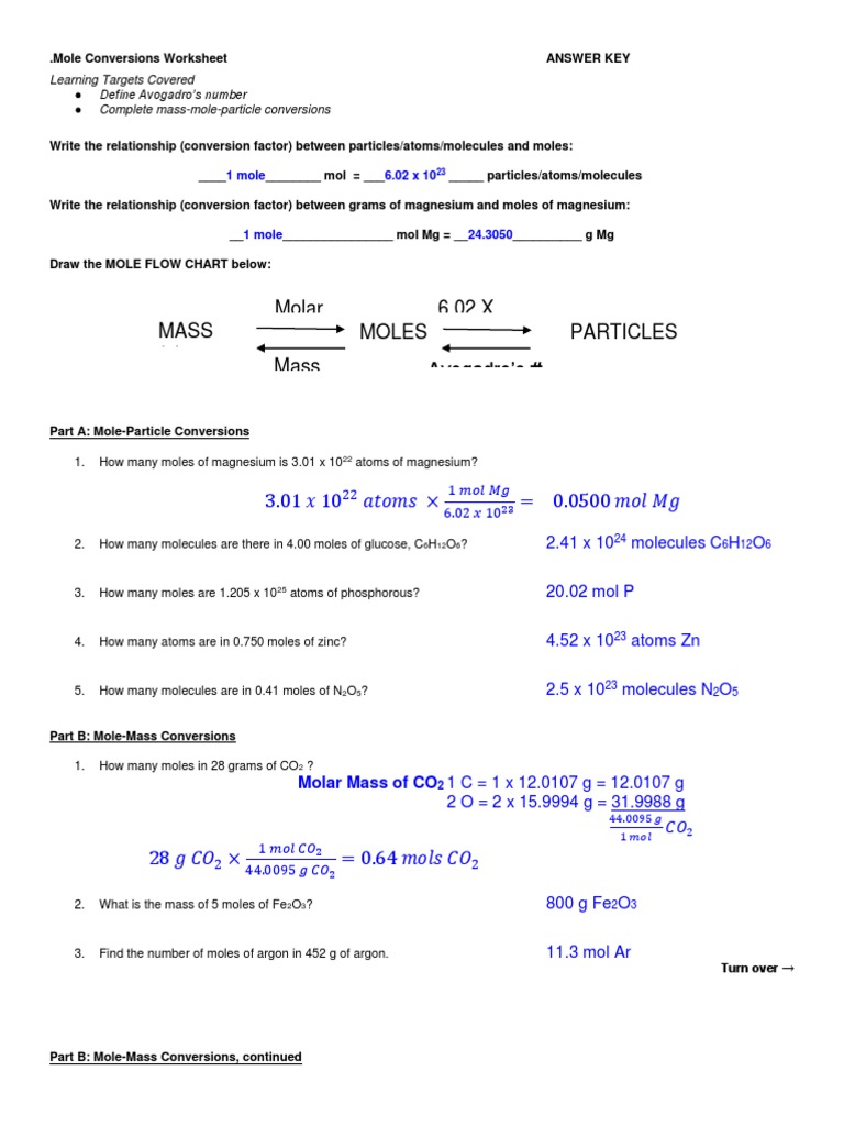 03 Mole Conversion Worksheet 2015 Answer Key Docx Mole Unit Chemical Substances