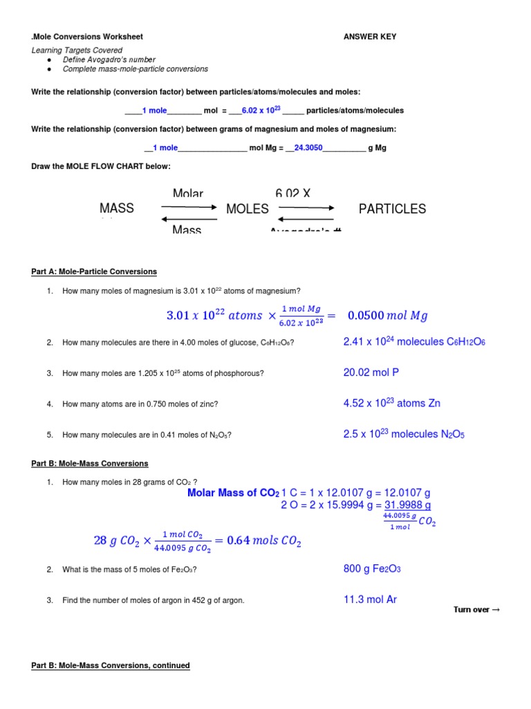 Mole Conversion Worksheet 21 ANSWER KEY  PDF  Mole (Unit Throughout Molar Conversion Worksheet Answers