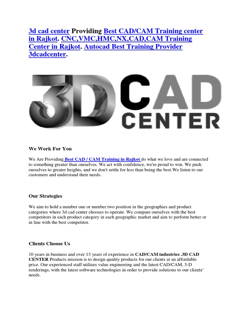 3d Cad Center Providing Best CAD/CAM Training in Rajkot | PDF ...