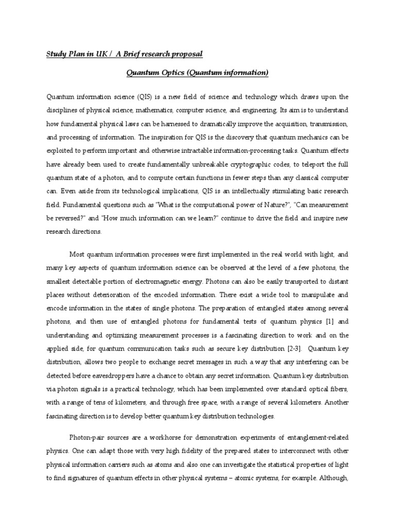 research proposal on quantum