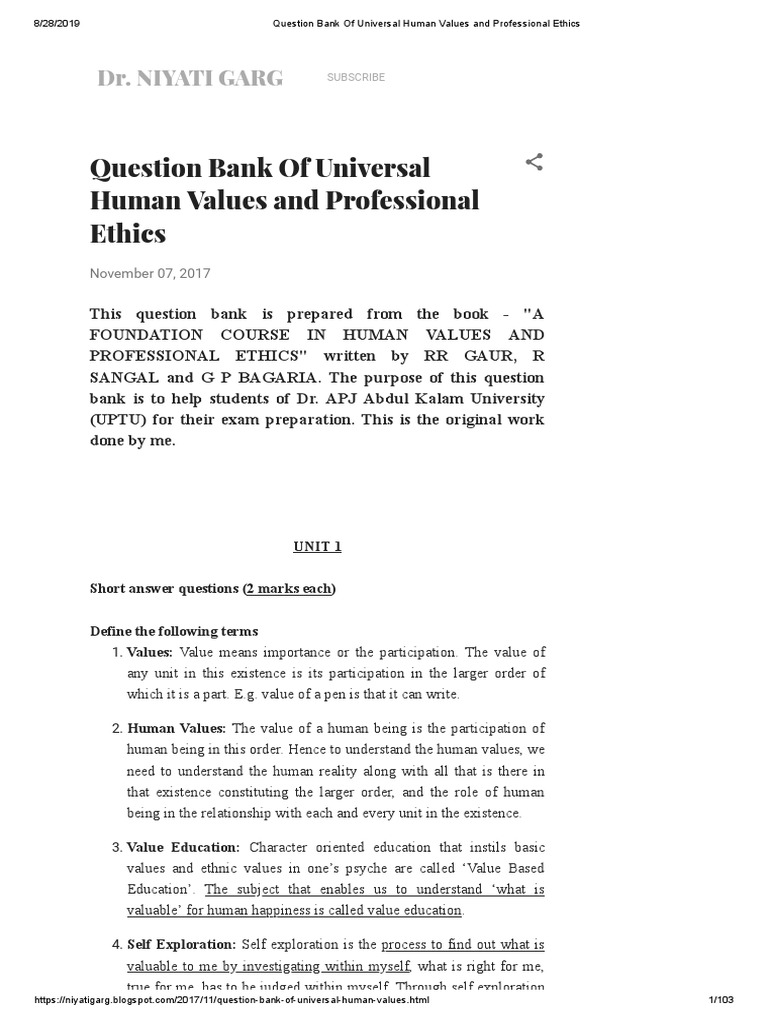 Universal Human Values Question Bank | PDF | Value (Ethics) | Happiness