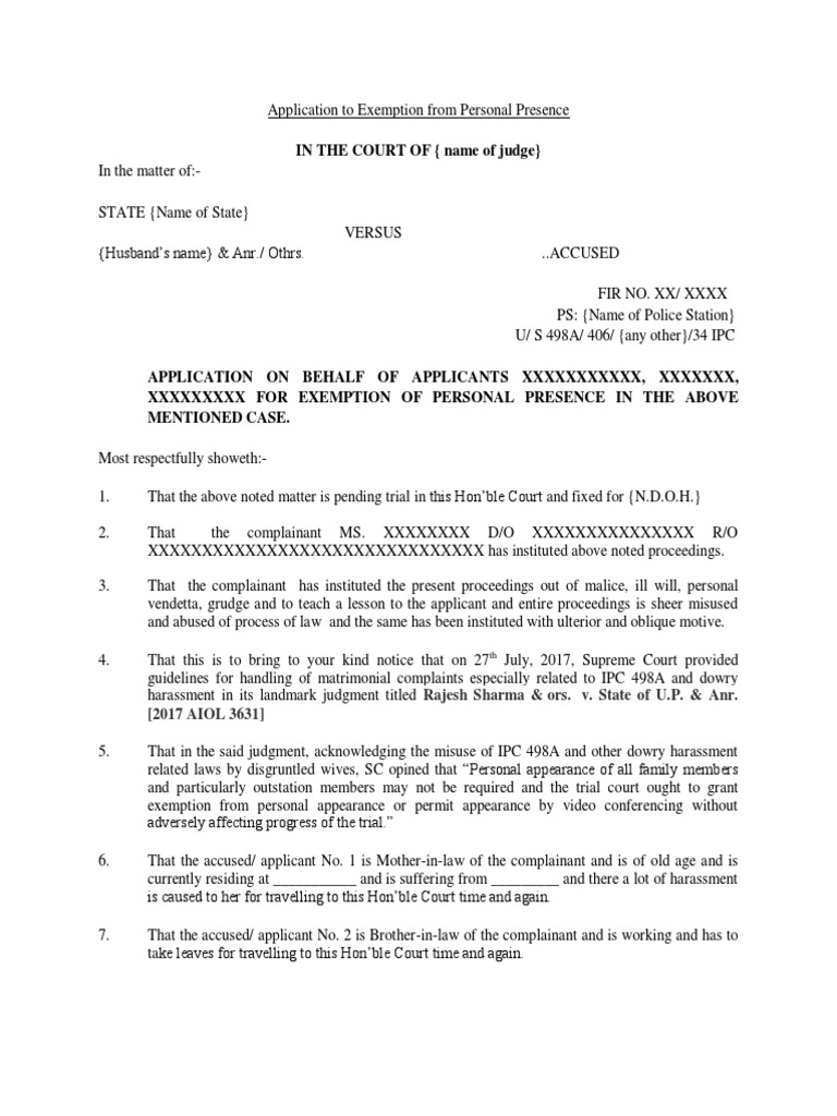 Application To Exemption From Personal Presence | PDF | Government 