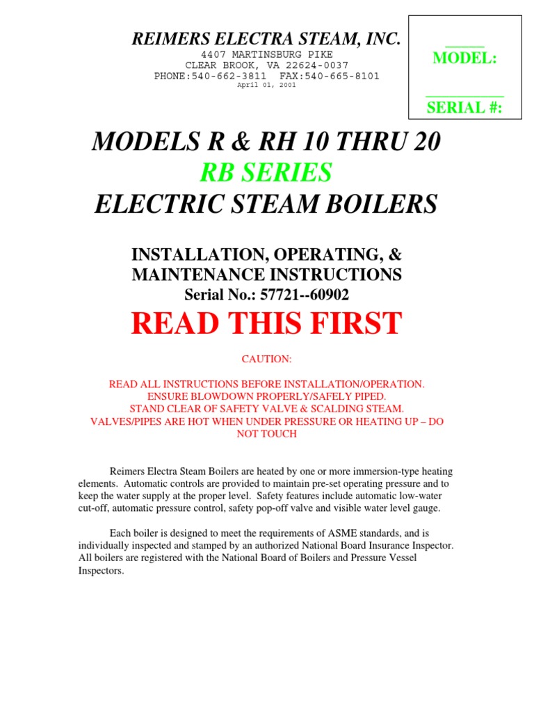 Installation, Operation, and Maintenance Instructions for Reimers ...
