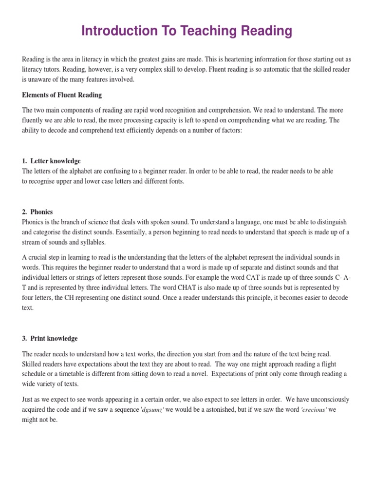 Introduction To Teaching Reading PDF Literacy Linguistics