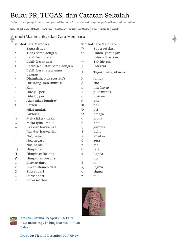 Panduan Membaca Simbol Matematika | PDF