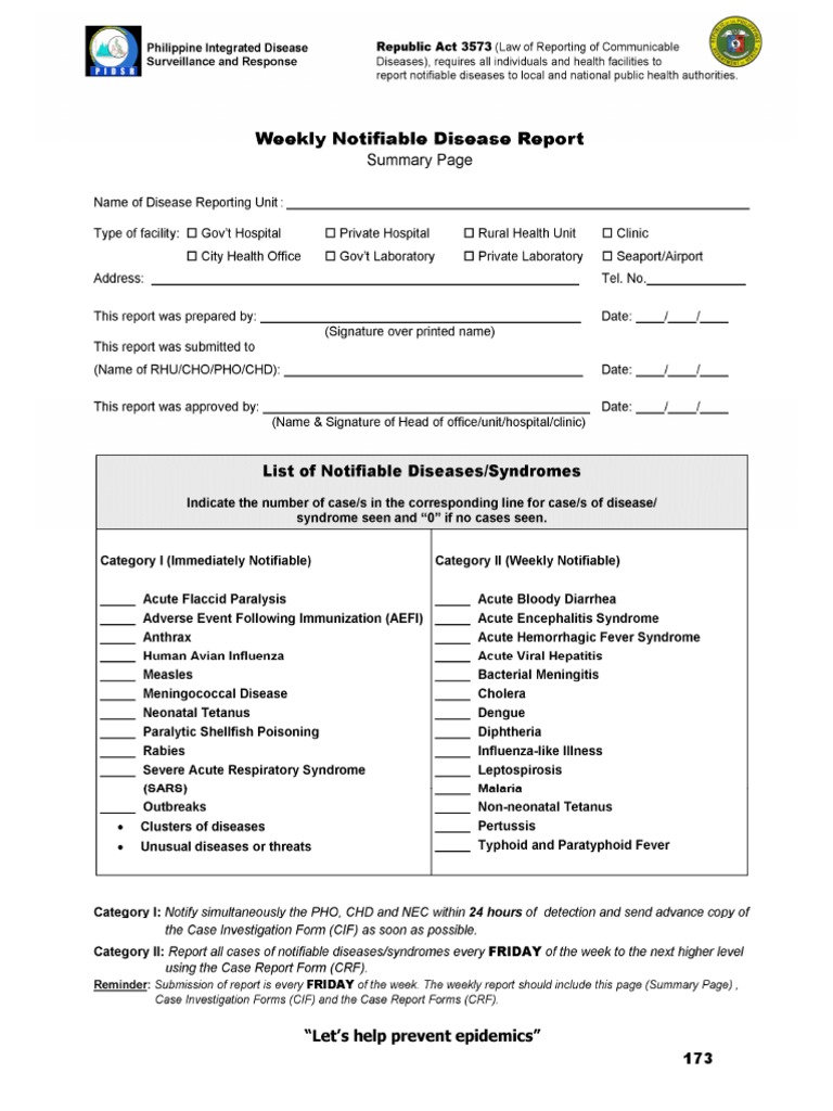 A weekly notifiable disease report from pidsr 2nd ed pdf pdf