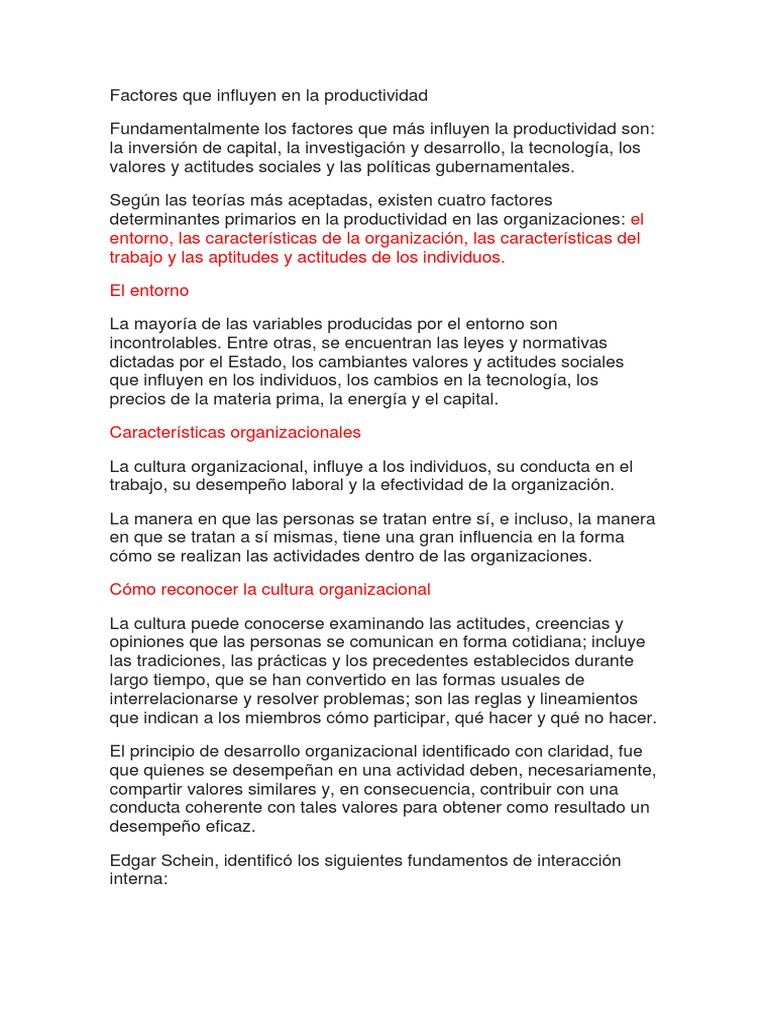 Factores Que Influyen en La Productividad | PDF | Desarrollo ...